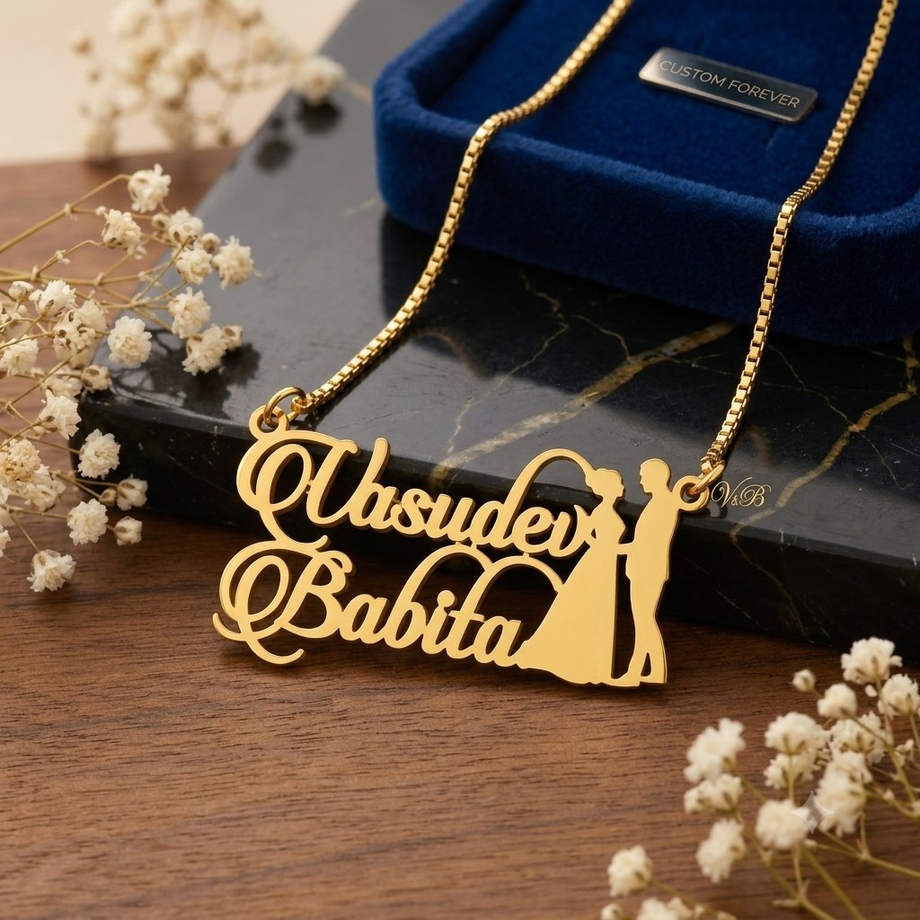 Personalised Couple Name Necklace Gold Plating 1 Gram
