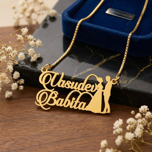 Personalised Couple Name Necklace Gold Plating 1 Gram