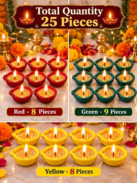 Diwali Decorative Ready-to-Light Diya Candles – Pack of 25 | Multicolor Festive Decor