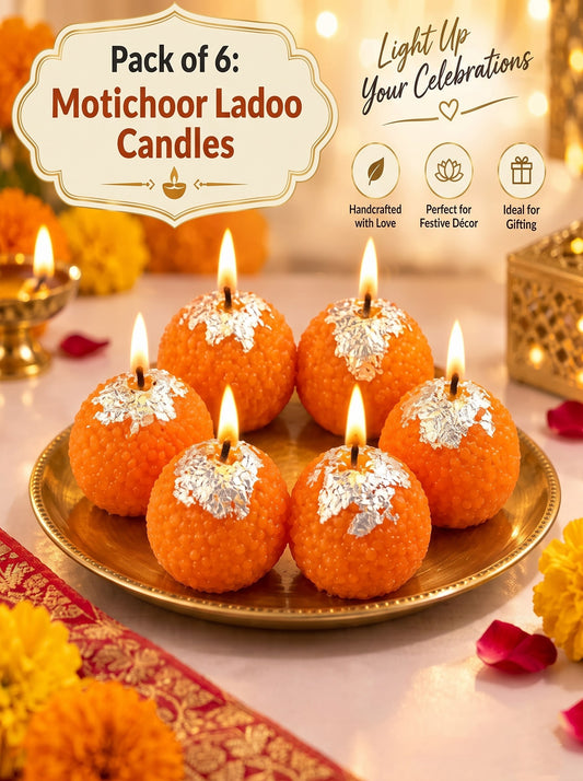 Motichoor Ladoo Candles – Pack of 6 | Diwali Decorative Candles for Home & Pooja