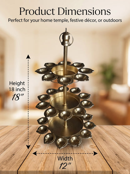 3-Tier Rotating Brass Finish Diya Stand – 48 Deepak Aarti Diya Holder | Diwali Pooja Decoration