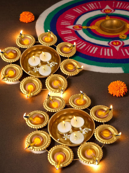 Modern Golden Diya Urli Set of 2 | Decorative Floating Diya Bowl for Diwali & Pooja