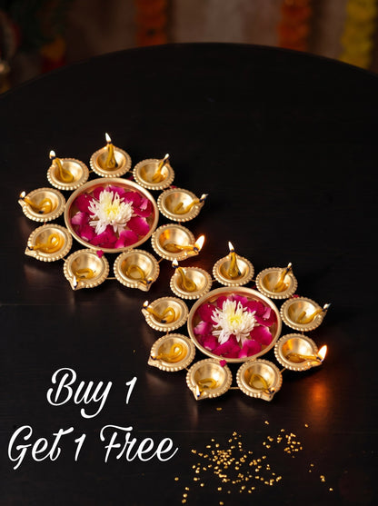 Modern Golden Diya Urli Set of 2 | Decorative Floating Diya Bowl for Diwali & Pooja
