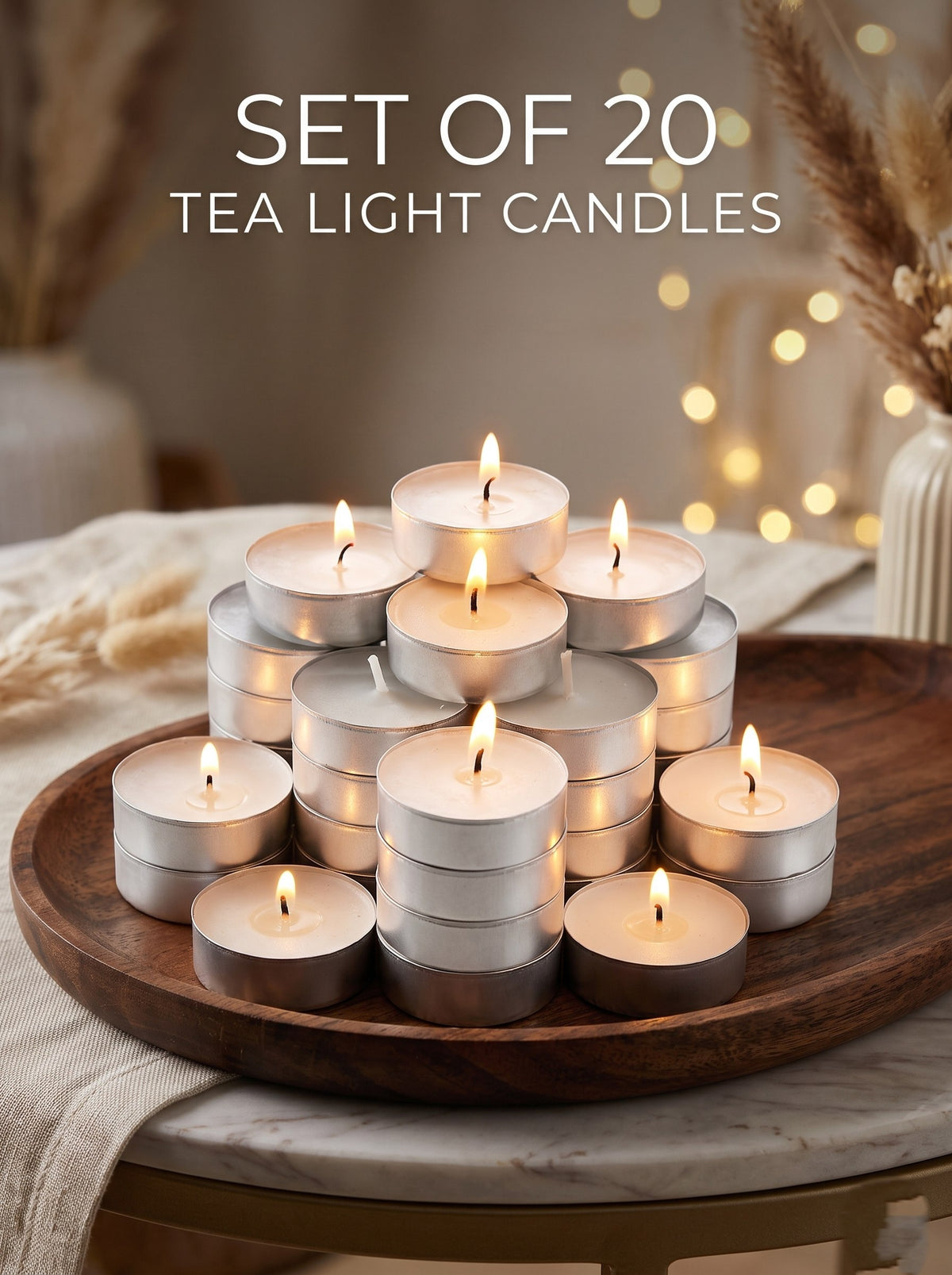 Smokeless Tea Light Candles – Pack of 20 | Wax Tealight Candles for Diwali & Home Decor