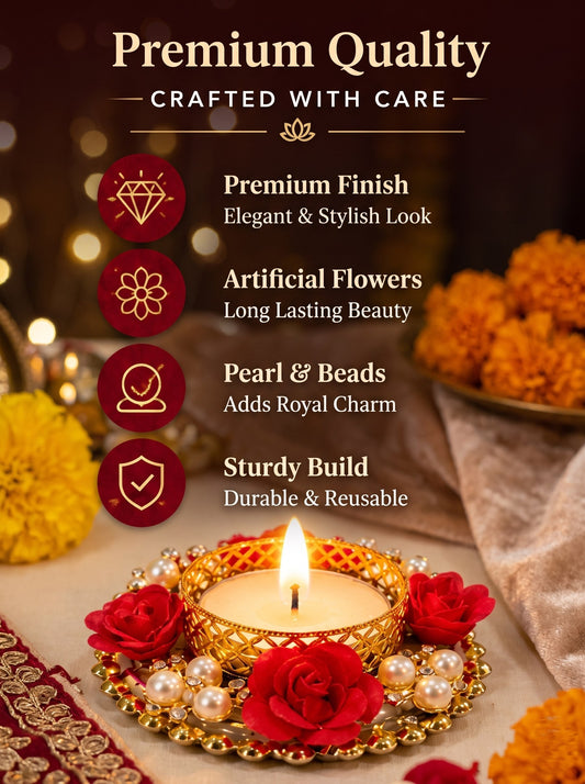 Set of 4 Decorative Tealight Candle Holders – Gold Floral Design for Diwali & Festive Home Decor