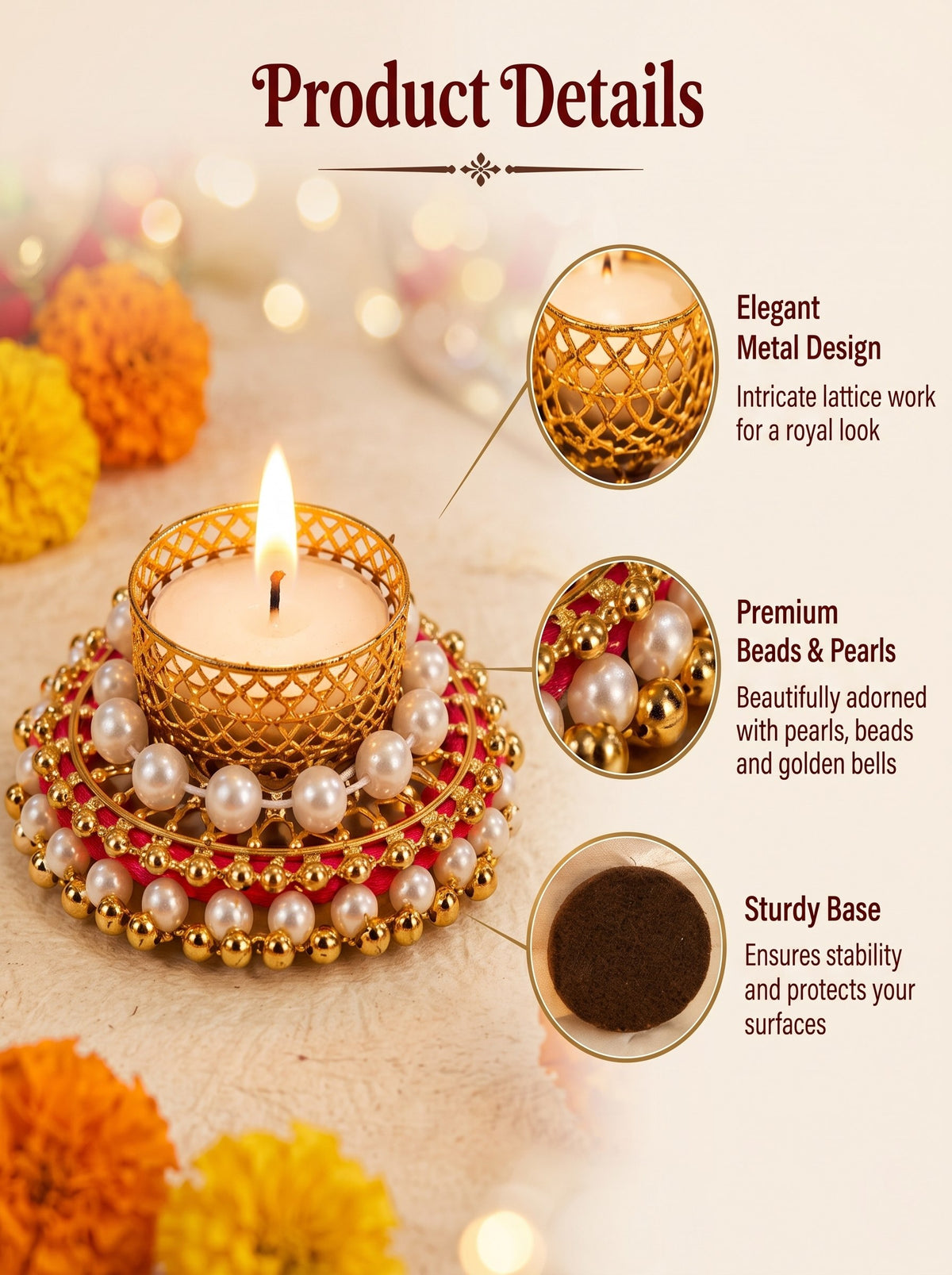 Decorative Tealight Candle Holder Set of 4 – Festive Diwali Home Decor