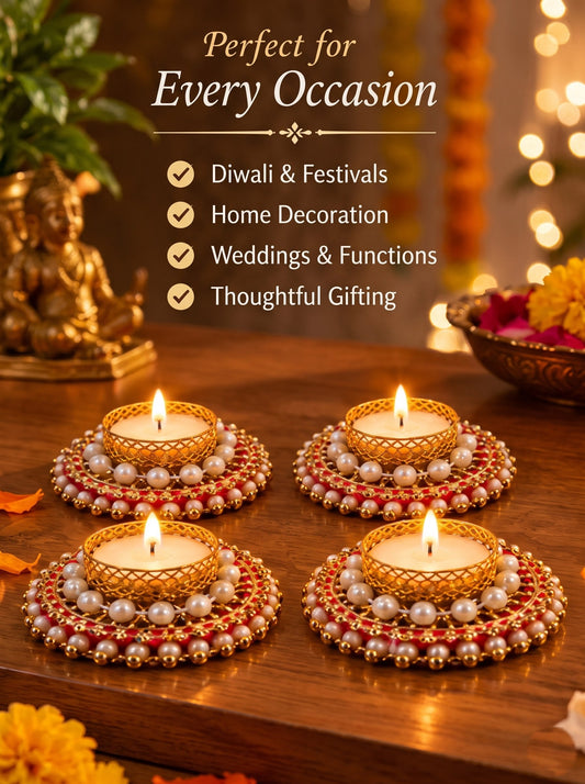 Decorative Tealight Candle Holder Set of 4 – Festive Diwali Home Decor