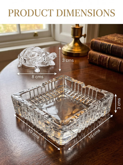 Crystal Glass Tortoise with Square Plate – Elegant Home Decor & Gift