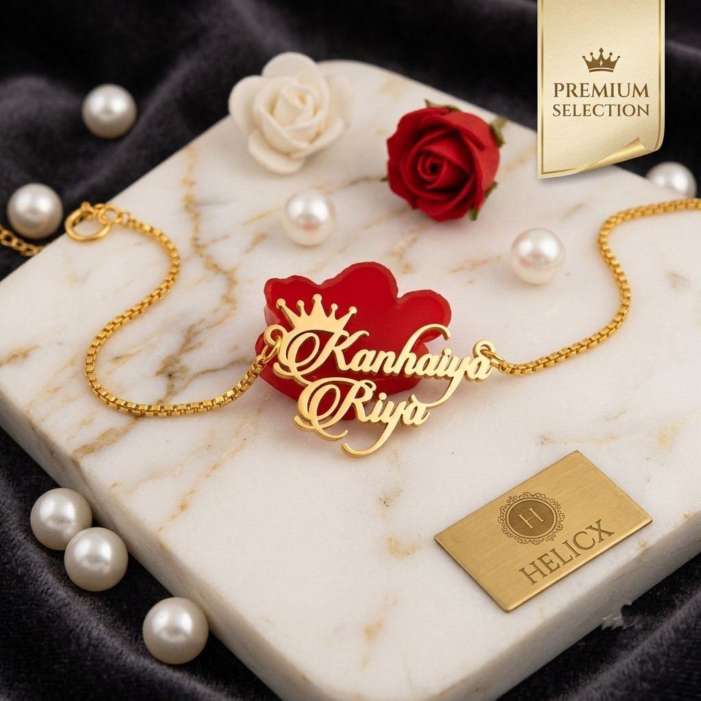 Personalised Couple Heart Name Necklace Gold Plated- 24 K